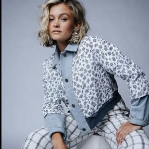 Bobbie Wren Floral Denim Cotton Cropped Jacket ASO Selina Giomez XS